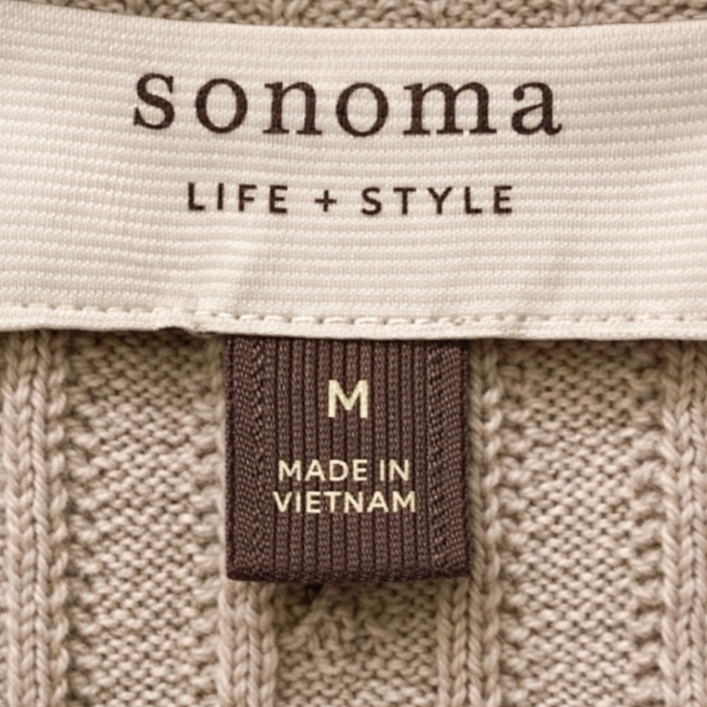 SONOMA women's medium tan V- neck cable knit sweater New no tags - Picture 3 of 9
